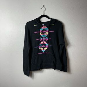 Black Hooded Patterned Sweater